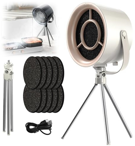 Range Hood Portable Extractor Fan, 3 Speed Portable Extractor Fan Kitchen With Tripod, Quiet Running Desktop Cooker Hood Desktop Extractor With 10 Filters,For Home Camping BBQ, Hot Pot white