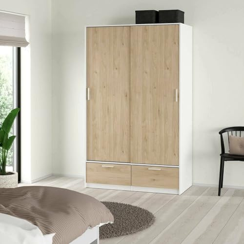 Dmora - Kleiderschrank 2 Türen Leonore, Schlafzimmermöbel, Schrank, Garderobe, 121x60 h200 cm, Weiß und Eiche