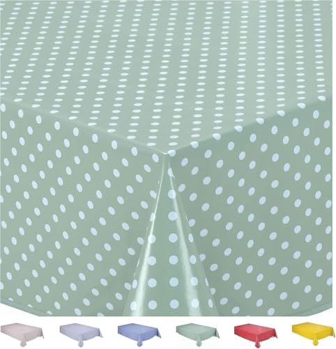 Wipe Clean Table Cloth Oilcloth PVC Tablecloth Table Cover Protector Small Polka Dot 100cm x 140cm 39x55 Sage Green