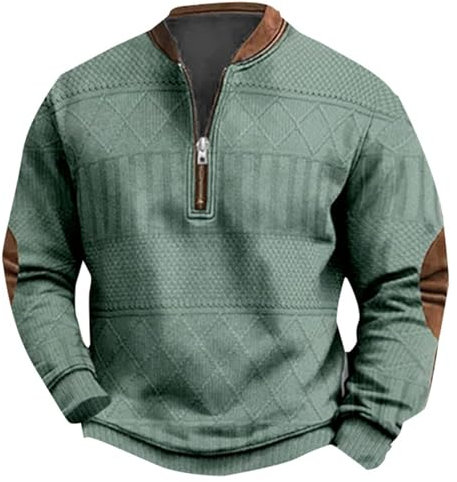Warme Winter-Sweatshirts, leichte Oberteile, Blusen, Herren, lässig, modisch, locker, 3D-Druck, Reißverschluss, langärmelig, Thermo-Oberteil, für Herren, grün, L