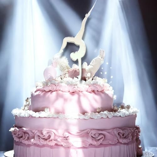 Gymnastik Cake Topper 10cm Silber Spiegel Acryl Tanzaufführung Dekoration