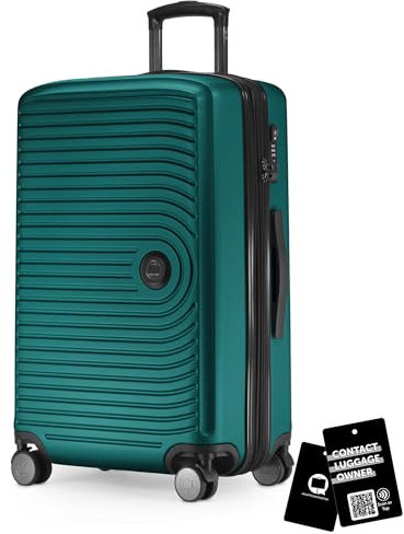 Hauptstadtkoffer Mitte - Mittelgroßer Hartschalen-Koffer + Digitaler Kofferanhänger, Check-In Gepäck mit Volumenerweiterung + Koffertag, TSA, 4 Rollen, 68 cm, 88 L, Türkis