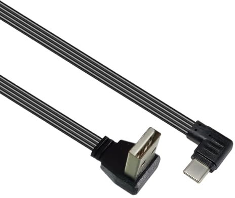 Mirweon Câble de données USB 2.0 mâle vers USB C à tête droite/câble plat coudé à 90 degrés pour tablettes et téléphones 480 Mbps transfert de données