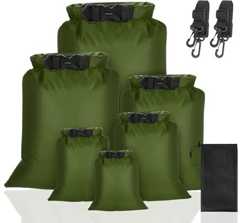 VFANDV wasserdichte Aufbewahrungsbeutel 6 Stück, 1,5/2,5/3/3,5/5/8L Wasserdichter Beutel Lightweight Dry Bag Trockenbeutel Packsack Wasserdicht Wassersport Säcken (grün)