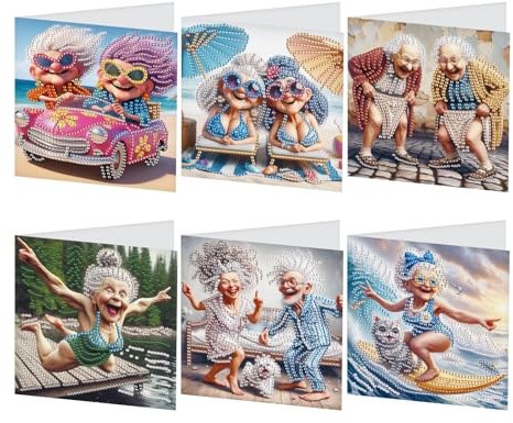 JISHSHAY 6 Pack Diamond Painting Grußkarten Giückiich Oma Diamant Painting Bilder Hochzeitskarten Basteln Erwachsene Karte Danke Mosaik Bastelset Erwachsene Geburtstagskarten mit Umschlag