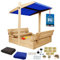 KOTARBAU® Sandkasten mit Abdeckung 100 x 100 cm Großer Naturfarbe Holzsandkasten mit Blau Dach Sandkasten mit Deckel Sandkasten mit Dach Gartenspielzeug Kinder imprägniert verschließbar mit Bänken