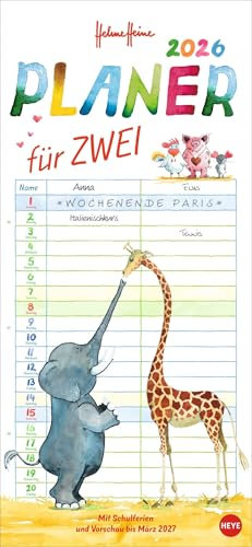 Helme Heine Planer für zwei - Kalender 2026 - Heye-Verlag - Paarplaner mit 2 Spalten - 16 cm x 34,7 cm