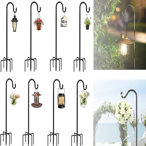 Schäferhaken Garten,Laternenhalter,8 PCS 120 Cm Garden Schäferhaken, Mit Heavy Duty Rust Resistant Haken Mit 5 Prong Base FÜR Solarleuchten, Pflanzenkörbe, Laternen, Vogelhäuschen