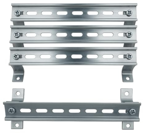 ARLI Hutschienen Set – 4x Tragschiene 200 mm gelocht 35x7 mm + 4x Schrägwinkel mit M5 Gewinde Stahl verzinkt für Schaltschrank Verteilerkasten Halter Set zur Winkelmontage