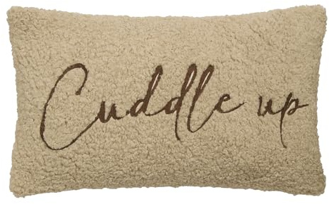 Fusion Snug Rectangular Cushion, Boucle Tufted with 'Cuddle Up' Embroidery, Living Room Decor, 1 Piece, 30 x 50 cm, Natural, 100% Recycled Polyester