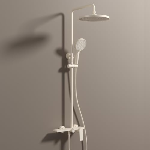 BiaoTeng Kit Doccia con Soffione e Doccetta Cascata Rotondo 3 Modalità Caldo e Freddo Colonna Doccia Multifunzione con Miscelatore Milk White