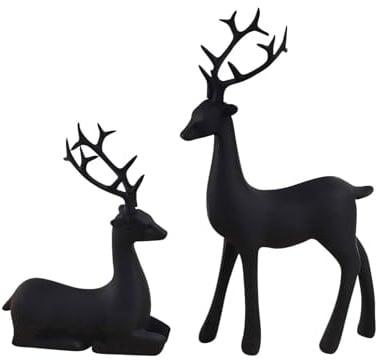 Rentier Figuren Set 2 Stück Schwarz | Harz Skulpturen 16,5 cm Höhe | Moderne Weihnachtsdekoration für Zuhause & Büro | Eleganter Hirsch Deko für Regal & Tisch | Winterliche Elch Statuen (Schwarz)