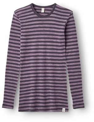 Dilling Damen Merinowolle Langarmshirt hoher Rundhals Baselayer temperaturregulierend atmungsaktiv - Lila Streifen 44