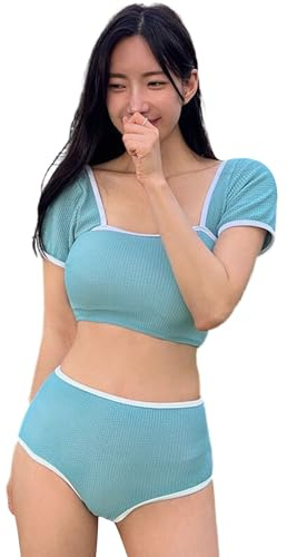 MALSSE Zweiteiliger Damen-Badeanzug, bauchfreies Oberteil und hohe Taille, Badehose, Wassersportbekleidung