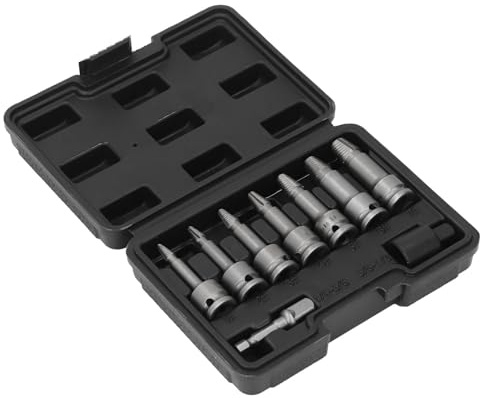 Hyuduo Schraubenausdreher-Set mit 3/8-Antrieb, 9-teiliges Hascrome-Schraubenentferner-Set mit Adaptern für Gebrochene, Verrostete, Gefrorene Stehbolzen, Kompatibel mit Elektrischen