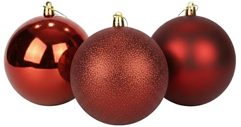 25 cm/3 große, dunkelrote Weihnachtskugeln, PVC, bruchsicher, glänzend, matt, glitzernde Oberfläche, Weihnachtskugeln, Ornamente, sortiertes Set, Festliche Weihnachtsbaum-Hängedekorationen, rundes