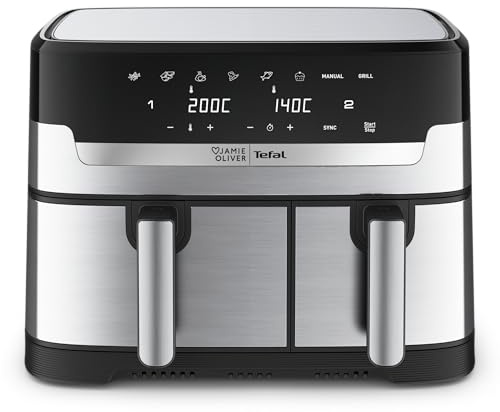 Tefal Jamie Oliver Easy Fry 8.3L Dual Drawer Air Fryer, 8-in-1 | 5.2L and 3.1L Drawers, Serves 6, Extra Crisp, Roast, Bake, Reheat, Dehydrate, Dishwasher-Safe Baskets, EY90JDG0