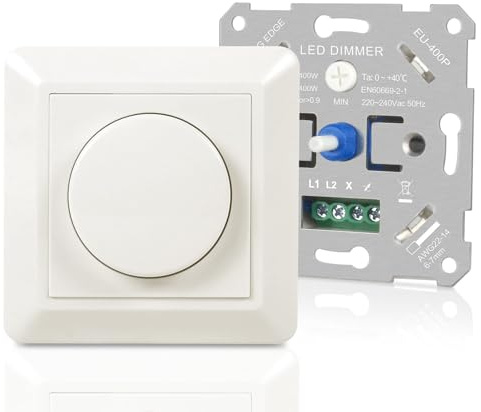 Aroidful LED Dimmer Schalter 220V-240V Dimmer | mit Speicherfunktion Überhitzungsschutz, geräuschlos, für LED/Halogen, Einbau in DIN49073 Unterputzdose