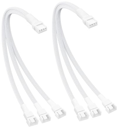DEFIYEAR PWM Fan Splitter Sata Cable PC Matters 2 Pack 27cm 4 Pin Extension Braided One-to-Three Line Chassis Adapter White