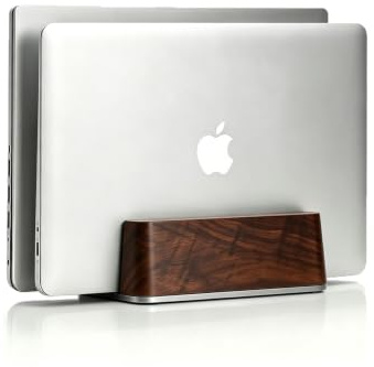 GEVO Vertical Laptop Stand, Adjustable Laptop Holder for desk vertical | Walnut wood | Dual Slot | for MacBook and Other Laptops