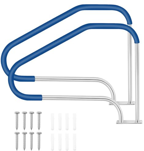 SOARS Rampe Piscine, Main Courante Piscine en Acier Inox (119 X 79 CM,2) | Charge 250 KG, Plaque de Base, Housse Antidérapante, Accessoires Incluses, Intérieur Extérieur pour Spa, Bain