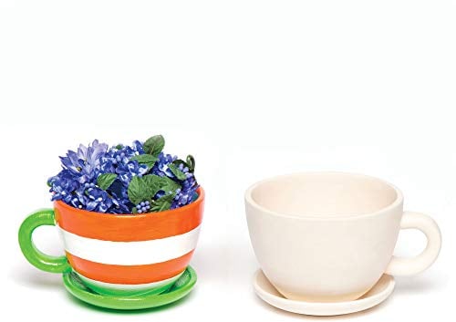 Baker Ross AC624 Cup and Saucer Ceramic Plant Pots for Children to Design Paint and Decorate, Assorted, Box of 2