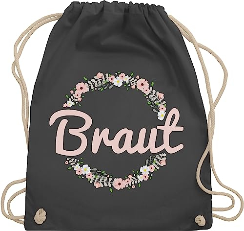 Turnbeutel Rucksack - JGA Junggesellenabschied Frauen - Braut Motiv Blumenkranz - Unisize - Dunkelgrau - brauttasche brauttaschen bachelorette party bripe beutel utensilien junggesellinnenabschied