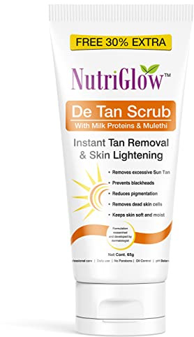 Nutriglow De Tan Scrub with Milk Protein & Mulethi for Deep Exfoliation, Tan Removal Treatment, Blackheads & Oily Prone Skin, All Skin Types, 65Gm