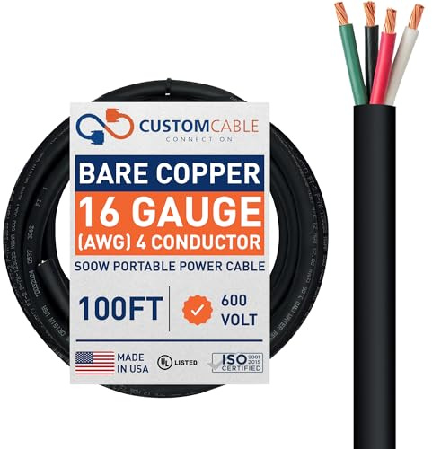 Custom Cable Connection 16/4 SOOW 16 AWG 4 Conductor 600 Volt Portable Power Cable Sold by - 100 Foot Roll