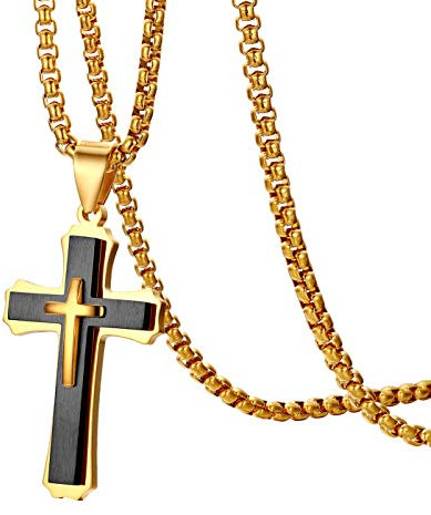 OIDEA Herren Halskette Kreuz Schwarz: Kreuzkette aus Edelstahl Kette mit Christus Kreuz Anhänger Schmuck Geschenk für Männer Junge