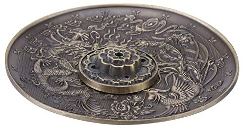 Akozon Räucherstäbchen Halter Zinklegierung Räucherstäbchenhalter Halter Drachen Muster Räuchergefäß Platte für Schlafzimmer Tempel Bronze für Heim und Büro Dekoration (Bronze)