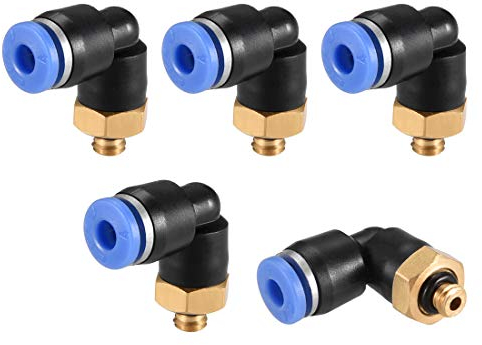 sourcing map 5Stk. Drücken zur Rohrverschraubung Fitting Außen Ellbogen 4mm Rohr OD x M5 Gewinde Pneumatische Luftdruck Verriegelung Blau