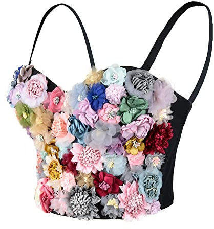 ELLACCI Women's 3D Floral Bustier Crop Top Wedding Party Club Bra Tops Large 40/90