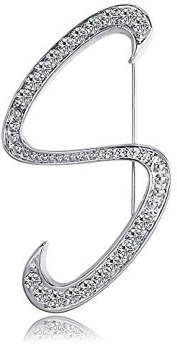 Broche en forme de lettre avec initiale en strass pour femme Argenté A-Z, 2 Inch, Métal, NA