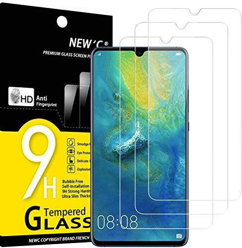 NEW'C 3 Piezas, Protector Pantalla para Huawei Mate 20, Cristal Templado Antiarañazos, Antihuellas, Sin Burbujas, Dureza 9H, 0.33 mm Ultra Transparente, Ultra Resistente