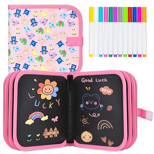 Abwischbares Malbuch für Kinder, Spiele ab 2-3-4-5-6 jahre Kinder, Malset Geschenk Mädchen/Junge, Doodle Pad mit 12 Farbstiften, 14 Seiten (Tierwelt)