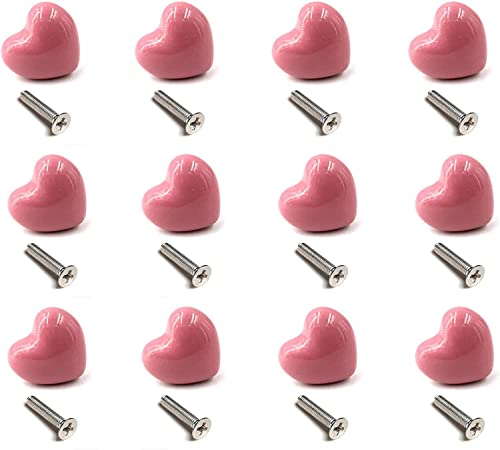 12 Stück möbelknöpfe Herzform Schublade Knopf Griff Ziehen für Küchenknöpfe Kinderzimmer Schränke Schränke Toy Organizer Box Bücherregal (Rosa)