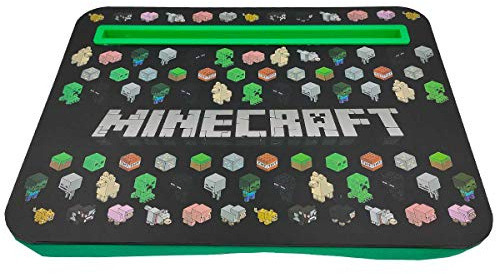 Xpressions Minecraft - Bandeja portátil para Regazo con cojín de Almohada, se Adapta a portátiles de hasta 15.6 Pulgadas con Ranura para Tableta y teléfono, Bandeja de Regazo para Cama, sofá y