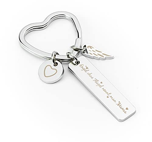 Glitzkind Herz Schlüsselanhänger mit Gravur | Auto Glücksbringer Schutzengel Engel Anhänger Geschenk für Muttertag Geburtstag Weihnachten Frauen Freundin Mama Tochter | (Mama Engel, Silber)