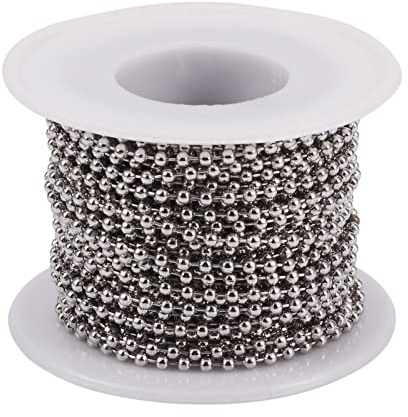 Cheriswelry 32.8Feet Ball Chain 2.5mm Stainless Steel Blind Beaded Pull Chain Extension with Spool for Jewellery Necklace Bracelet Making