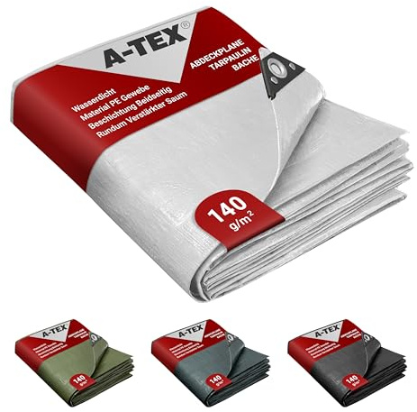 A-TEX® Abdeckplane 140g/m² (Weiß, 2 x 3 m) | Verschiedene Stärken, Größen und Farben wählbar | Plane mit Ösen | Gewebeplane Gartenplane Zelt Holzplane | wasserdicht | reißfest | UV-stabilisiert