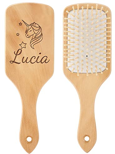 Personalisierte Haarbürste, Bambuspaddel-Haarbürste für dickes, lockiges, feines langes kurzes Haar für Frauen und Männer Kinder, Paddelbürste, gravierter Name personalisierte Geschenke
