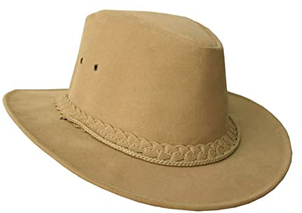 Outdoor Sonnen Sommer-Hut in Wildleder-Optik mit Kinnband inklusive 6,5cm breite Gebogene Krempe kühlend im Sommer wasserfest und wassertauglich für Herren, Damen und Kinder- hoher UV Schutz