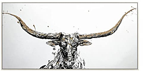 GEMMII Modernes abstraktes Stier-Ölgemälde auf Leinwand, Schwarz-Weiß-Gemälde, Wandkunst, Leinwanddruck, Wandbild, Wanddekoration, XXL, 45 x 90 cm, rahmenlos