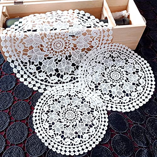 Duories 4 Stück Spitzendeckchen Spitze Untersetzer Runden Blumen-Form Matte Tischset Platzsets Tisch Vollhäkel Deckchen Cup Coasters für Esszimmer Küche Bankett Hochzeit Deko 25cm,Glyzinie