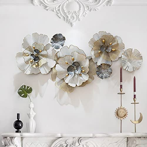 TROONZ 3D Creativo Fiori di Ibisco Decorazione da Parete in Metallo, Decorazione in Rilievo da Parete, Composizione Quadro in Metallo, per Soggiorno Cucina Casa Hotel Camera-A