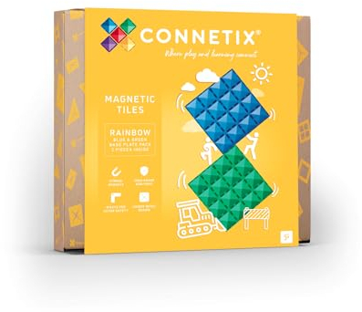 CONNETIX Magnetische Fliesen Regenbogen Blau und Grün Grundplatten-Pack, 2 Stück