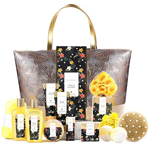 Spa Luxetique Coffret Cadeau Femme - 15pcs Coffret de Bain,Parfum Tropical avec le Beurre de Karité, Boules de Bain, Idée Cadeau pour l'Anniversaire et des Fêtes Cadeau Fête des Mères, Cadeau Noël