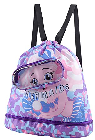 EQLEF Mochila Cuerdas Infantil, Resistente al Agua Mochila Piscina Infantil Mochila Piscina Niña Separación Seca y Húmeda Mochila Deporte Bolsa de Playa de Bolsillo con Cremallera Adecuada para Niñas