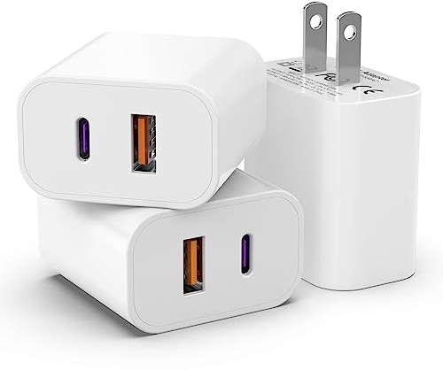 3 Pack i Phone 17 16 15 14 USB C Charger Block, iGENJUN 20W Dual Port QC + PD 3.0 Power Adapter Wall Charger, Double Fast Plug Charging Brick for i Phone 17/17 Pro/16/15/14/X, Samsung Galaxy - White